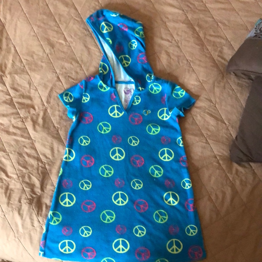 Blue OP swim cover up, with pink, yellow, green